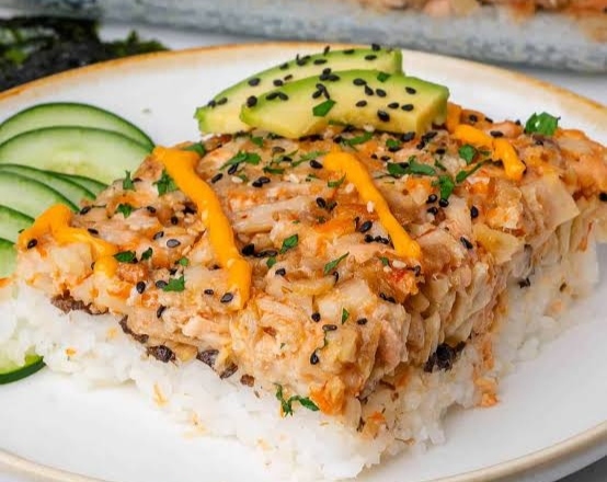 Easy Creamy Sushi Bake Recipe top view