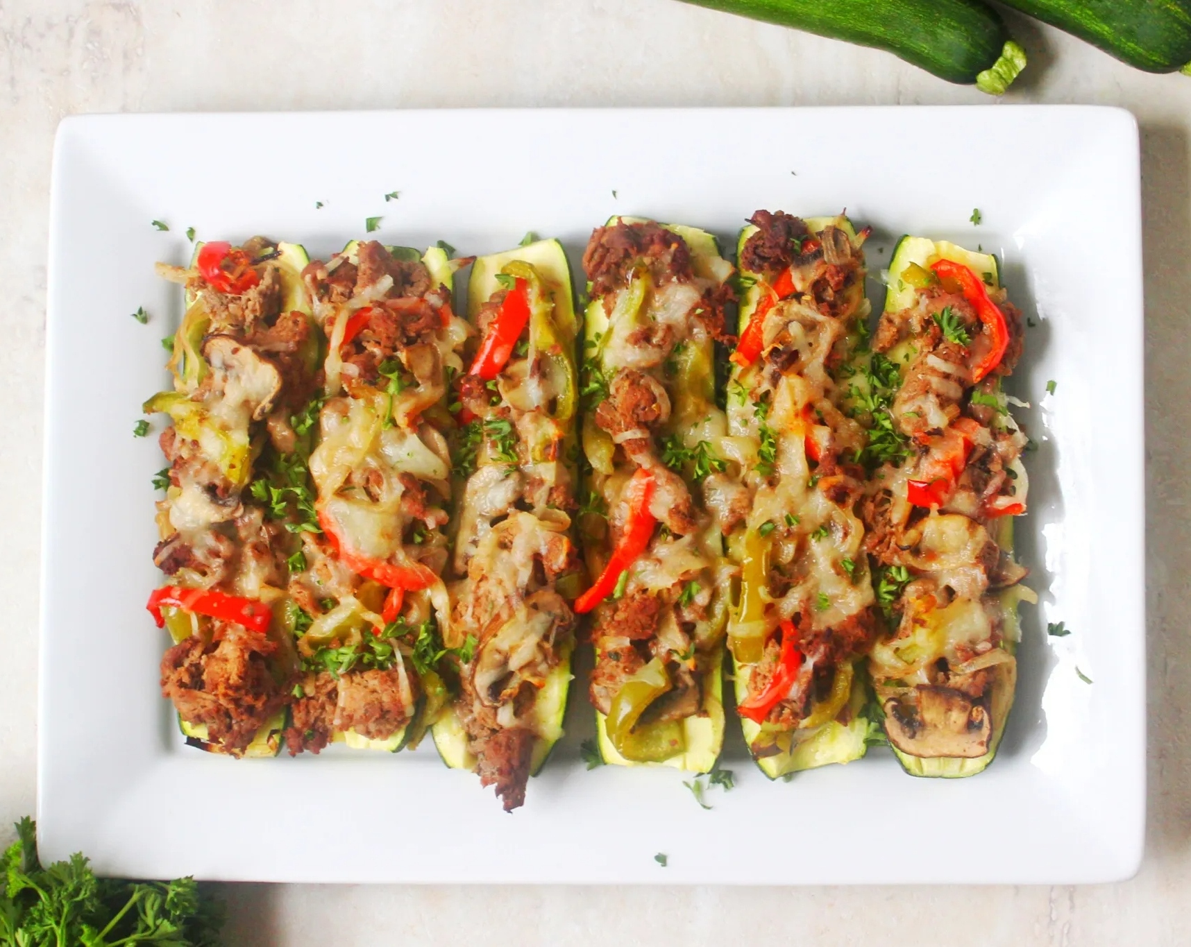 Philly cheesesteak zucchini boats recipe you will love top view
