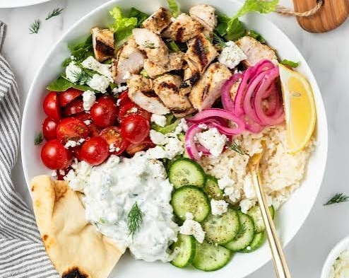 20 Minute Greek Chicken Tzatziki Bowls Meal Prep top view
