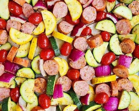 Easy Zucchini and Smoked Sausage Skillet Dinner suggested serving