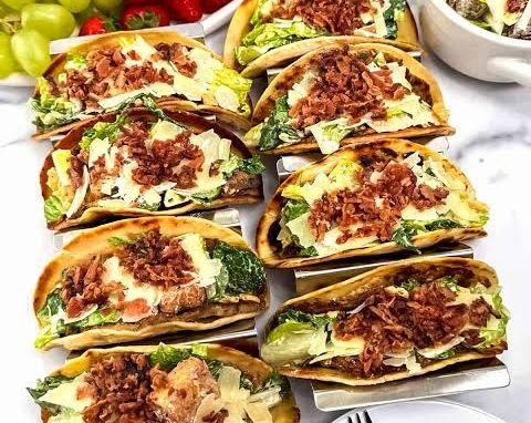 15 Minute Crispy Smash Chicken Caesar Tacos top view