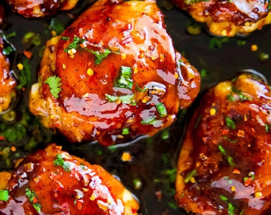 20 Minute Sticky Honey Garlic Butter Chicken Thighs top view