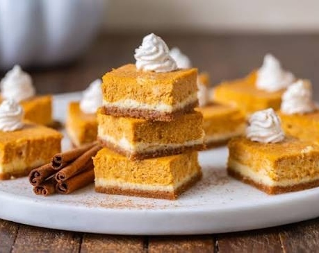 Best Pumpkin Spice Cheesecake Bars with Biscoff Crust top view