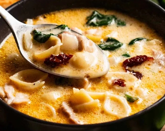 Cozy Creamy Crockpot Tuscan Garlic Chicken Orzo Soup suggested serving