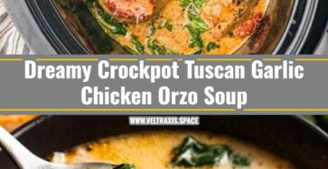 Cozy Creamy Crockpot Tuscan Garlic Chicken Orzo Soup