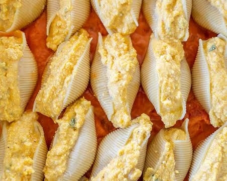 Creamy Pumpkin Ricotta Stuffed Shells Sage Butter Sauce suggested serving