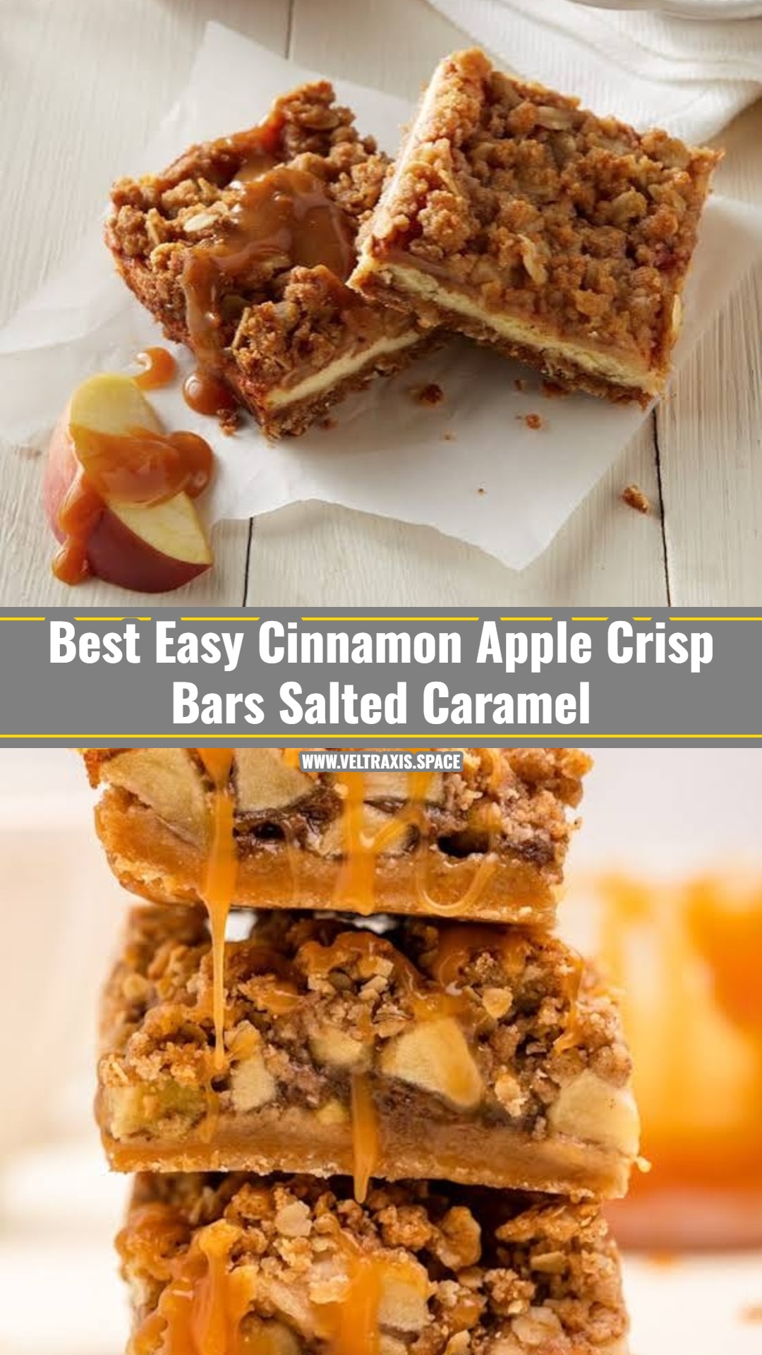 Easy Cinnamon Apple Crisp Bars with Salted Caramel