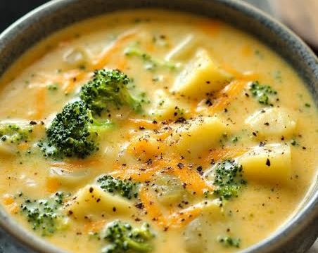 The Best Broccoli Cheddar Potato Soup Recipe Ever top view