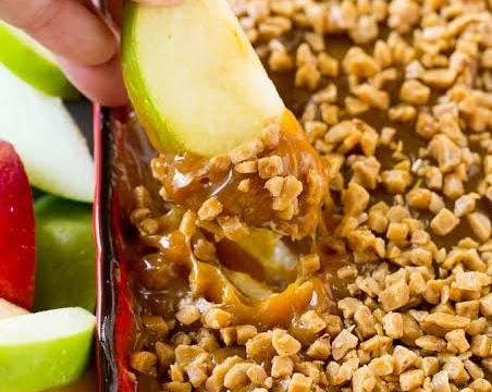 The Best Caramel Apple Cheesecake Dip Recipe Ever top view