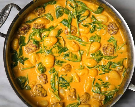 The Best Creamy Pumpkin Sausage Gnocchi Recipe Ever top view