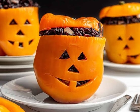 The Best Jack-o'-Lantern Stuffed Peppers Recipe Ever suggested serving