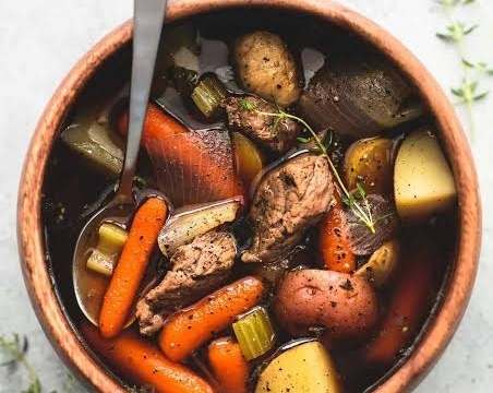The Best Slow Cooker Beef and Potato Stew Recipe Ever top view