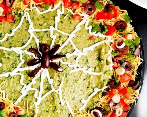 The Best Spiderweb Taco Dip Recipe Ever top view