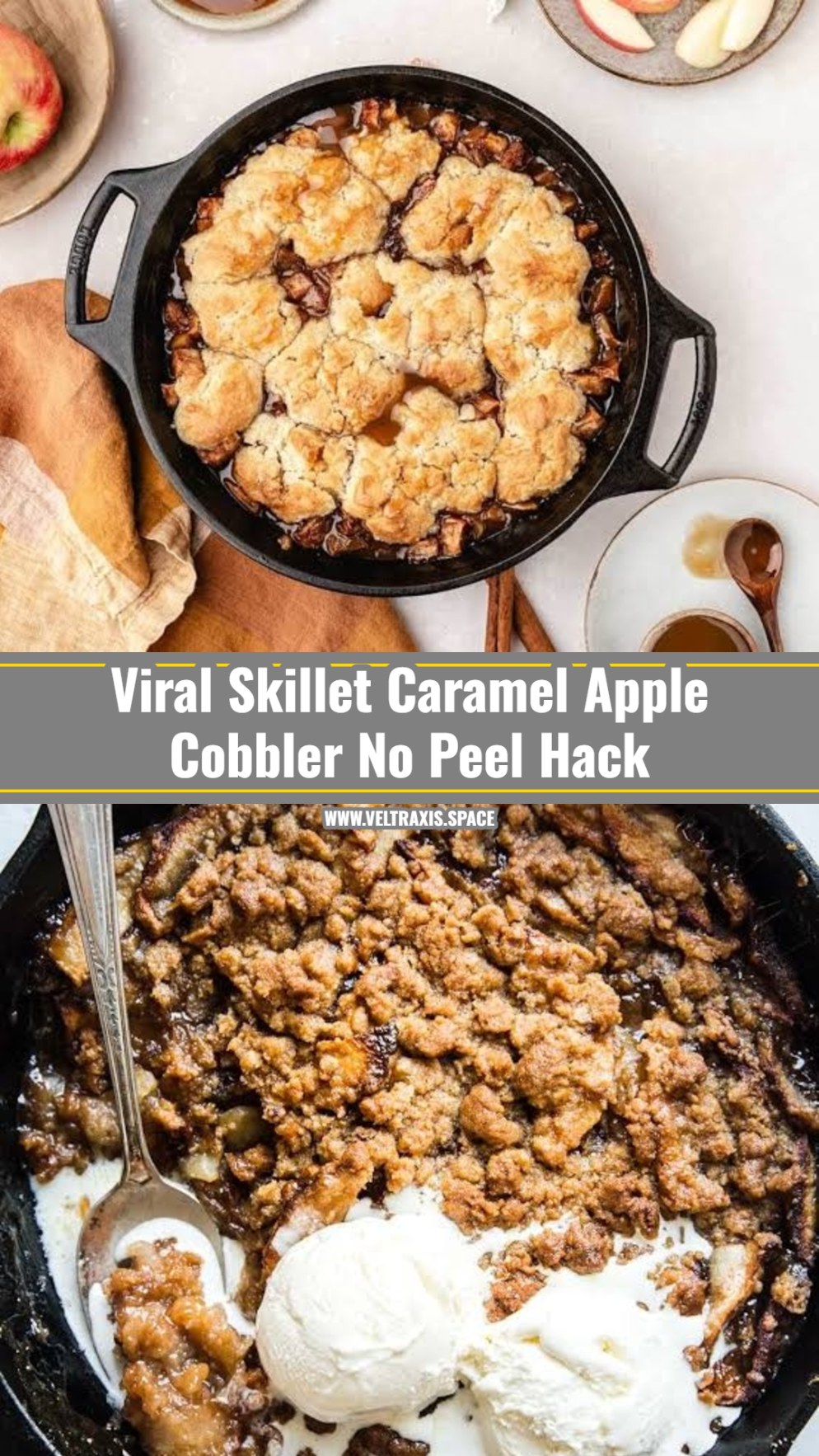 Viral 15 Minute Skillet Caramel Apple Cobbler Hack