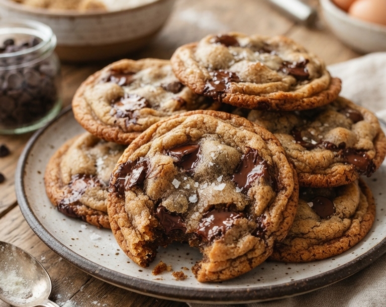 Viral Bakery Style Brown Butter Chocolate Chip Cookies top view