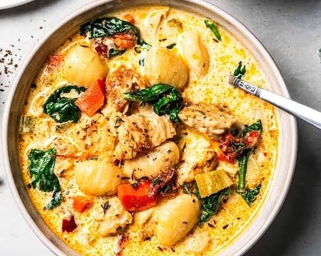 Viral One Pot Creamy Tuscan Chicken Gnocchi Soup top view